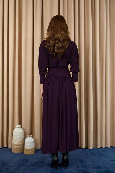 Puane Kadın Kruvaze Yaka Kuşaklı Uzun Elbise -12659ELB