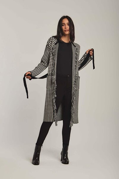 DALYDRESS سترة مربعات مفتوحة من الأمام مع رباط على الخصر