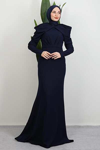 GİYZAMİLA Elena Omuz Detay Abiye Lacivert