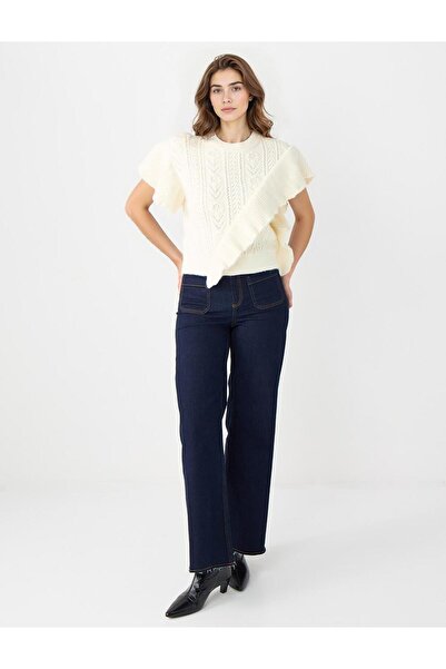 Jimmy Key Ekru Bisiklet Yaka Saç Örgü Desenli Triko Süveter