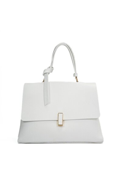 Posete Fagaras Deanna Leather Purse - White, 3 Compartments, 3 Pockets, Adjustable Strap 125 cm
