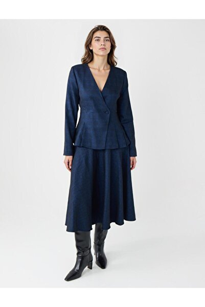 Jimmy Key Синя зручна крій висока талія середньої довжини ткана спідниця