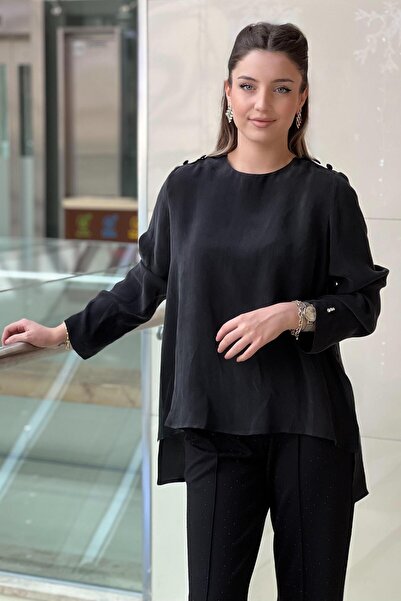 MISS DALIDA Missdalida Round Neck Button Detailed Cupro Tunic