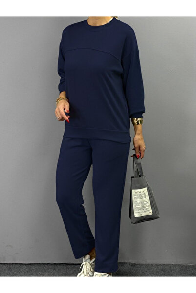 Meleners Women's Long Sleeve Crew Neck Viscose Two Thread Blouse and Pants Double Suit