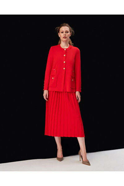 MISS DALIDA T24K-2011 Düz Renk Plise Etek 1239-RED