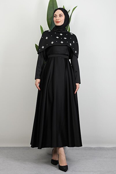 GİYZAMİLA Φόρεμα με πέτρες με κάπα μαύρο