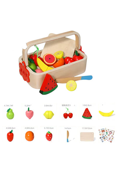 Krista Coș din lemn cu tocător și cutie cu fructe cu autocolante