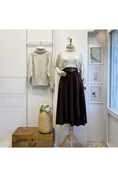 Faya Boutique Kemerli Acı Kahve Carezza Crep Etek