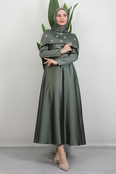 GİYZAMİLA Φόρεμα με πέτρες και κάπα χακί