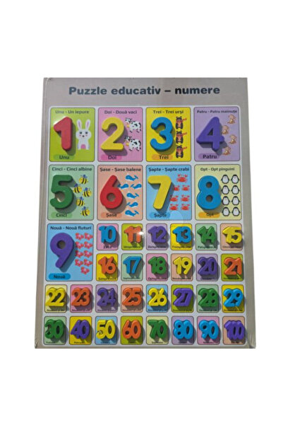 Krista Puzzle 3D Incastru din lemn cu numere 1-100 și imagini cu animale - 40...