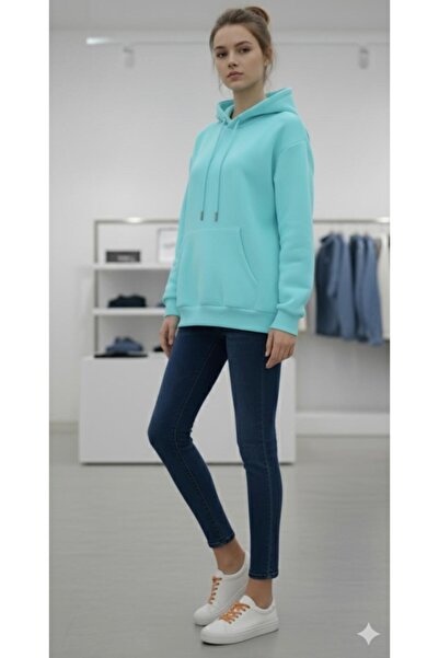 Azra wear Kadın Oversize Kanguru Cepli Kapüşonlu 3 iplik Sweatshirt