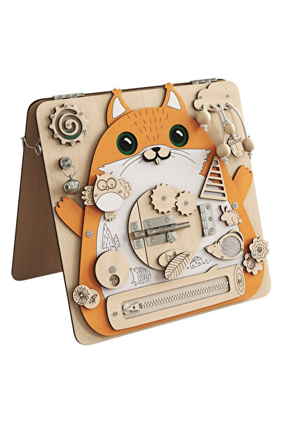 Krista Tablă Montessori Busy cu 17 activități, veveriță, din lemn