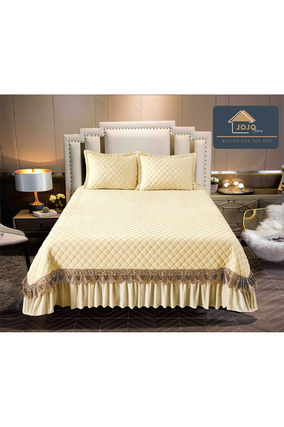 JOJO HOME Velvet duvet cover with ruffles + 2 pillowcases, 220x240cm, Cream