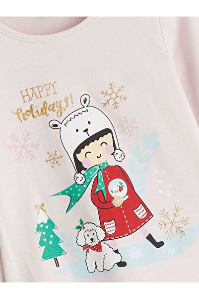 LC Waikiki Crew Neck Christmas Themed Girl's Pajamas Set