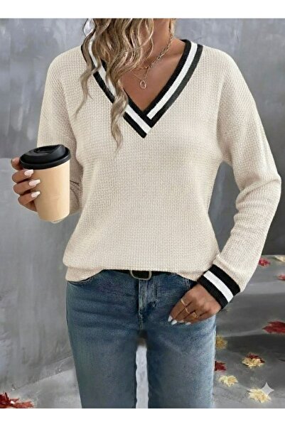 TBL DEKOR Women's Long Sleeve V-Neck Waffle Blouse