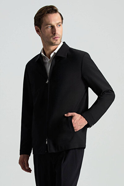 Hemington İtalyan Yün Karışım Fermuar Detaylı Siyah Spor Ceket
