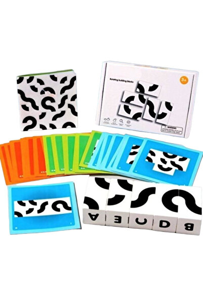 Krista Cuburi grafice din lemn Montessori alb-negru - Joc de dezvoltare logic...