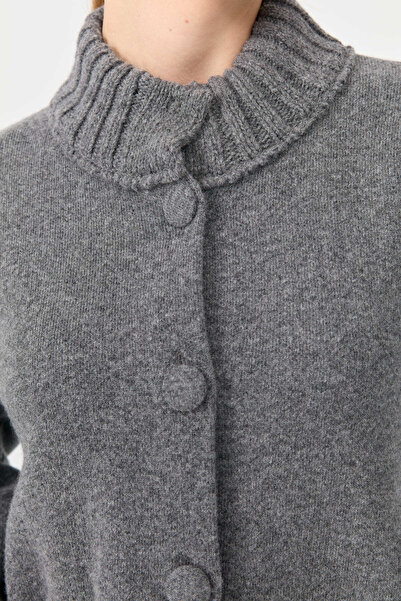 Desen Triko Women's Mock Neck Quarter Sleeve Short Wool Coat Smoked