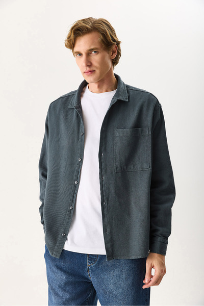 VENA Ανδρικό πουκάμισο Gabardine Regular Fit 100% βαμβάκι - Ανθρακί