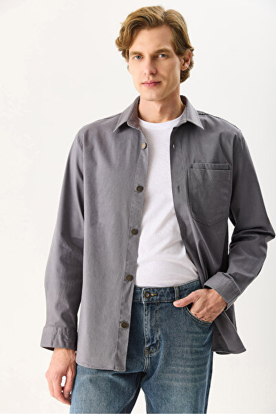 VENA Ανδρικό πουκάμισο με λεπτομέρεια τσέπης με κανονική εφαρμογή - Γκρι