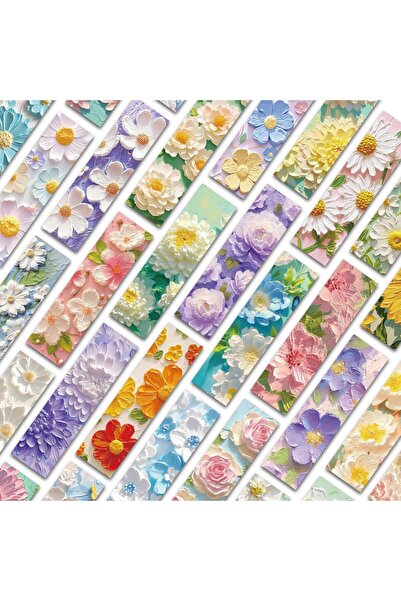 OBRO Set of 30 Oil-Paint Floral Bookmarks – 3D Pastel Cardstock Reading Markers for Book Lovers, 15×4 cm