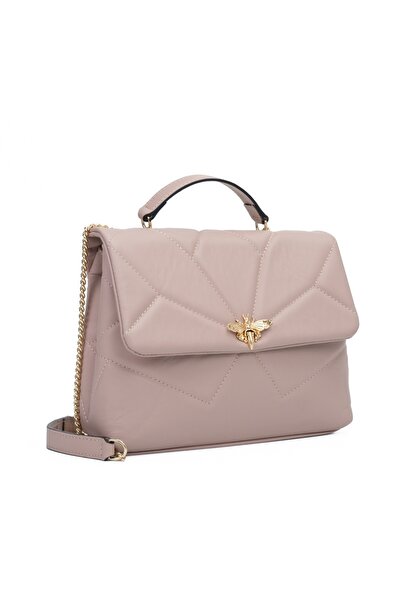 Posete Fagaras Poseta Piele Marva - Roz Pudra, 3 Compartimente, 1 Buzunar, Ba...