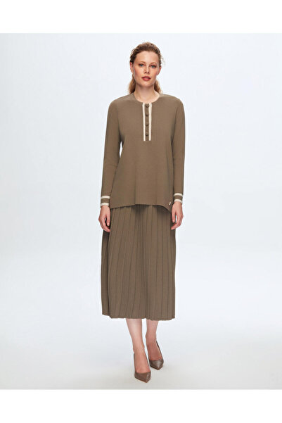 MISS DALIDA T24K-2011 Düz Renk Plise Etek 1047-MİNK