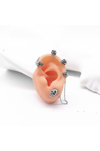 Viking Ear Cuff Skull Chain Design Nail Model S+ Quality 316L Stainless Tarnish-Free Steel Earring Single Piece
