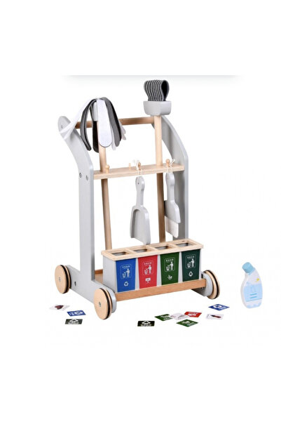 Krista Set cărucior de curățenie din lemn pentru sortarea selectivă a deșeurilor