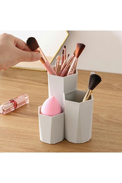 zola Θήκη για πινέλα μακιγιάζ, 3 τμημάτων, πλαστική, κρεμ