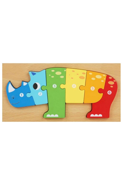 Krista Incastu animal puzzle, solid wood - Large numbered pieces, Rhinoceros