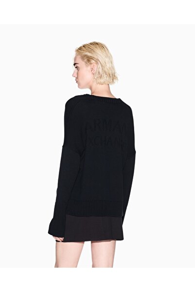 Armani Exchange Women's 100% Cotton Regular Fit V-Neck Ribbed Detail Long Sleeve Black Cardigan Xw001304 Af16552-Uc001