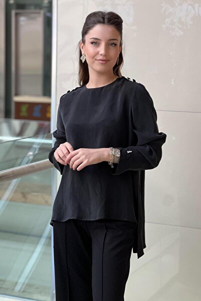 MISS DALIDA Missdalida Round Neck Button Detailed Cupro Tunic