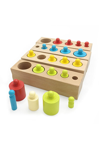 Krista Joc de învățare Montessori, 4 seturi de cilindri din lemn colorați