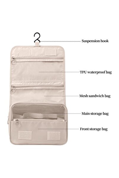 zola Geantă cosmetică pentru femei, pliabilă, cu buzunare, cremă