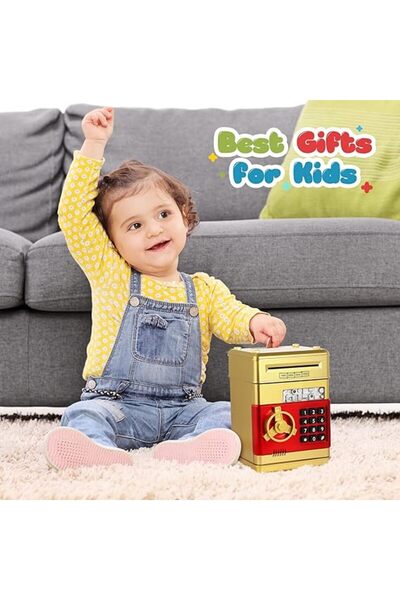 zola Metal safe deposit box, opening with pin, sounds and light, 19x13.5x12 cm, gold-coloured