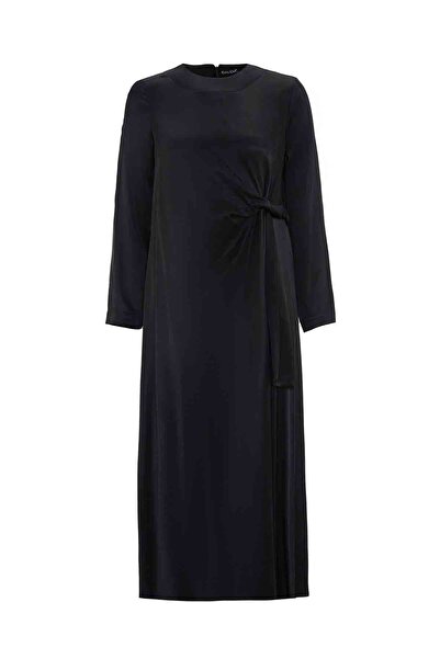 MISS DALIDA Bel Detaylı Cupro Siyah Elbise