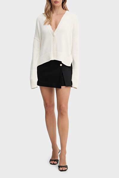 Armani Exchange Women's 100% Cotton Regular Fit V-Neck Ribbed Detail Long Sleeve Ecru Cardigan Xw001304 Af16552-U1003