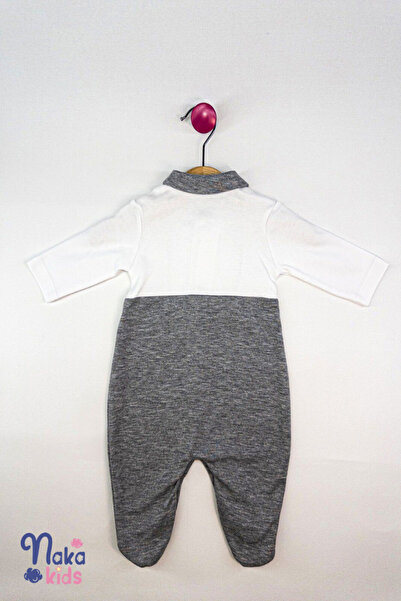 Naka Concept Baby Boy Gray-White Bow Tie Romper