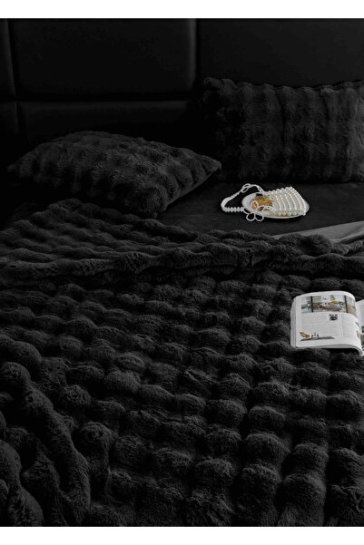 JOJO HOME Cocolino faux rabbit fur bed linen, 6 pieces, Black