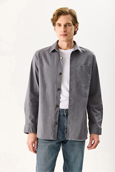 VENA Ανδρικό πουκάμισο με λεπτομέρεια τσέπης με κανονική εφαρμογή - Γκρι
