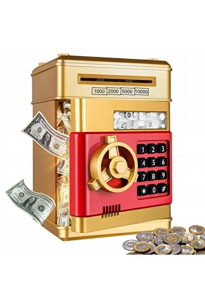zola Metal safe deposit box, opening with pin, sounds and light, 19x13.5x12 cm, gold-coloured