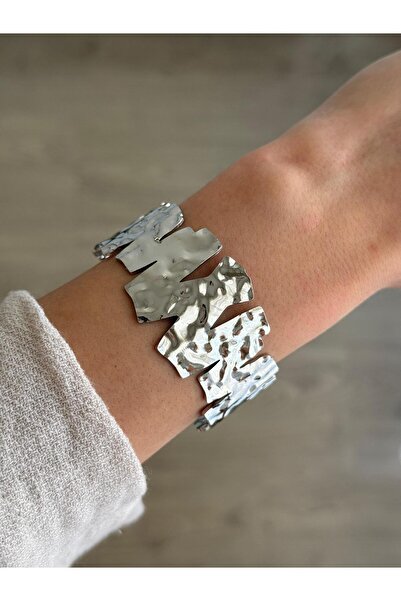 İREM YILDIZ Şık Zikzak Model Silver Kelepçe