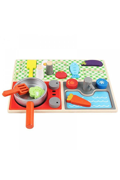 Krista Mini bucătărie cu ustensile, 17 piese, din lemn