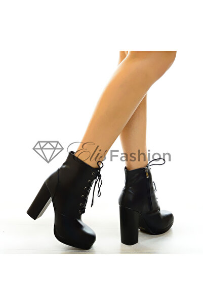 Elis Fashion Botine de dama negre din piele ecologica cu toc gros de 11 cm #5390