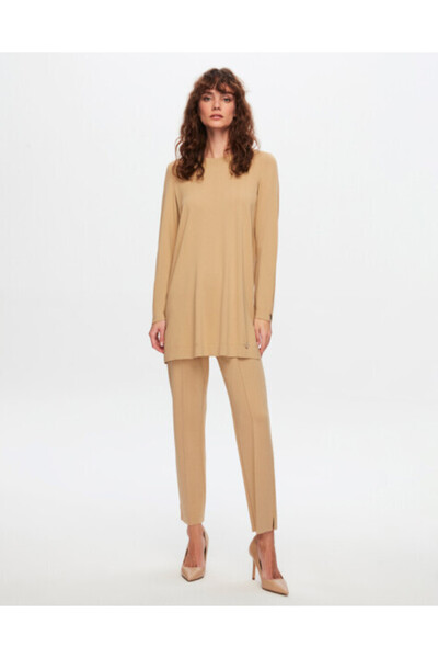 MISS DALIDA T24Y-6001 Basic Uzun Kollu Triko Tunik 1515-CAMEL