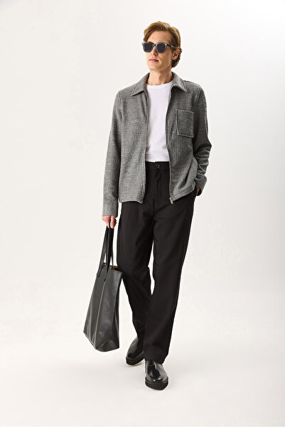 VENA Men's Regular Fit Wool Jacket with Front Zipper - Anthracite