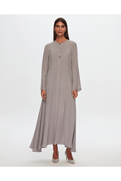 MISS DALIDA T24Y-4037 Yuvarlak Yaka Düğme Detaylı Cupro Elbise BLUE