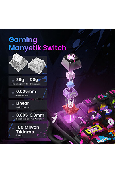 Gravastar Mercury V75 Pro HE 8KHz Kablolu Manyetik Klavye + XPro 32K DPI RGB Kablosuz Mouse Oyuncu Seti, Siyah