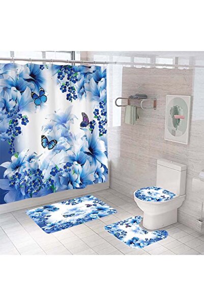 HALAMODO طقم ستارة دش وسجادة أرضية بطباعة رقمية متعددة الألوان، مكون من 4 قطع...